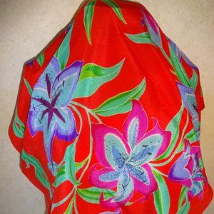 Liz Claiborne Scarf 29" Red Green Purple Lilies